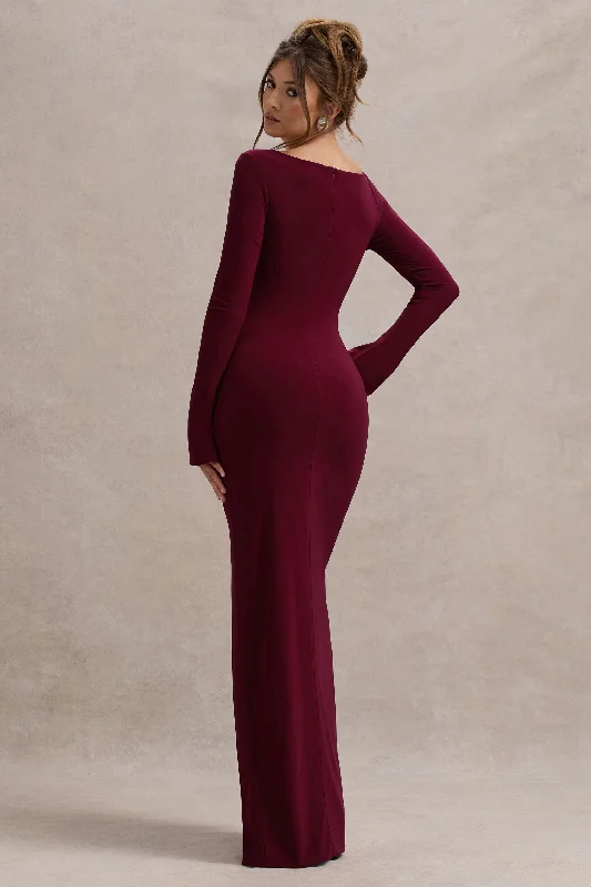 Cosmos | Port Asymmetric Long-Sleeve Split Maxi Dress