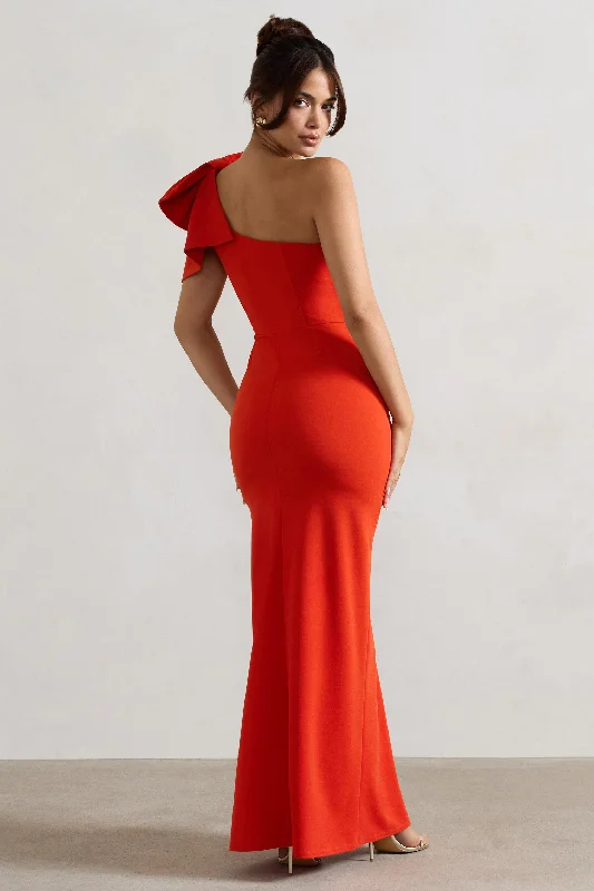 Elowen | Orange Asymmetric Maxi Dress With Bow