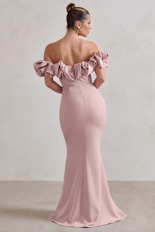 Esmeralda | Blush Pink Structured Statement Bardot Maxi Dress