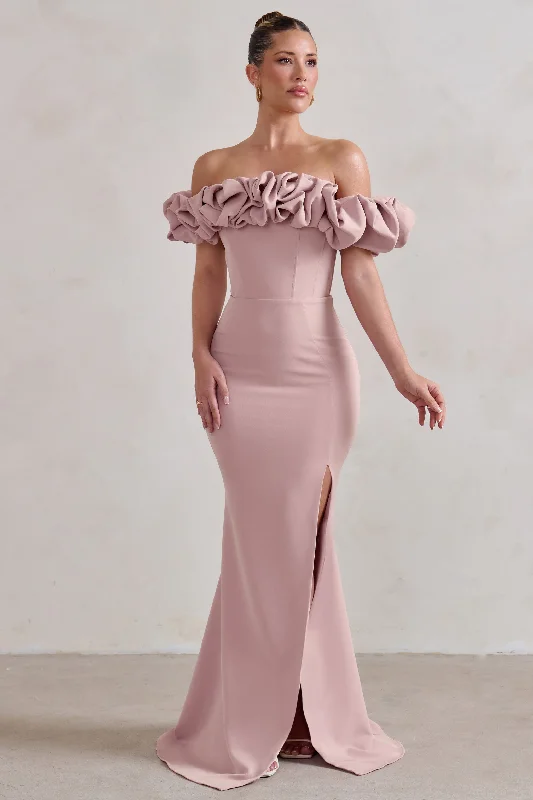 Esmeralda | Blush Pink Structured Statement Bardot Maxi Dress