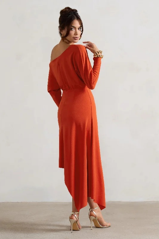 Lori | Orange Asymmetric Long-Sleeve Maxi Dress