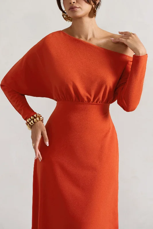 Lori | Orange Asymmetric Long-Sleeve Maxi Dress