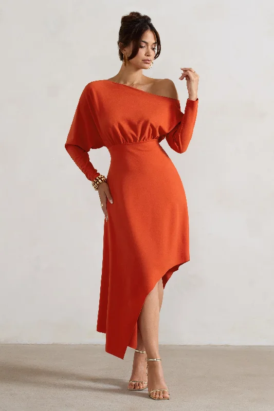 Lori | Orange Asymmetric Long-Sleeve Maxi Dress