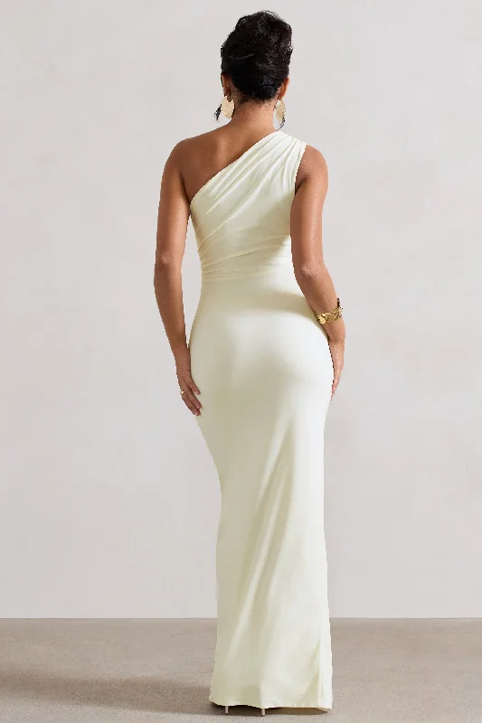 Rhodes | Ecru One-Shoulder Cut-Out Split Maxi Dress With Drape