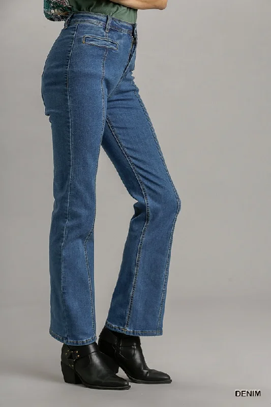 Hot Girl Timeless Panel Straight Cut Denim Jeans In Medium Wash