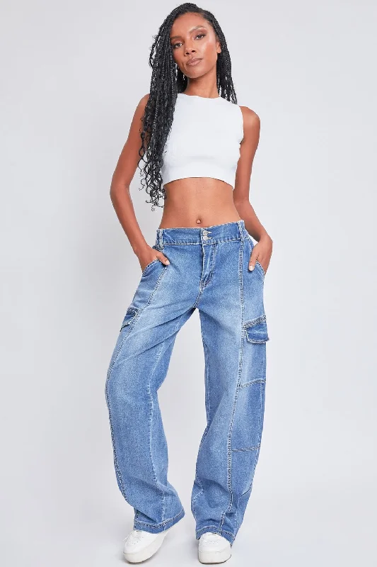 Hot Girl YMI High-Rise Straight Cargo Jeans In Medium Wash