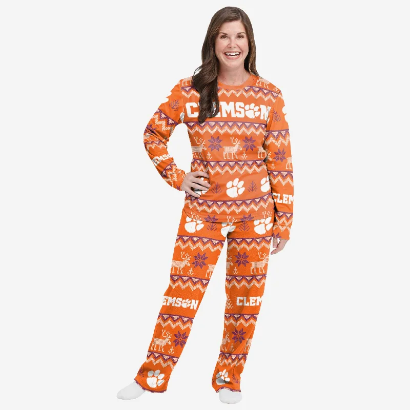 Clemson Tigers Womens Ugly Pattern Family Holiday Pajamas