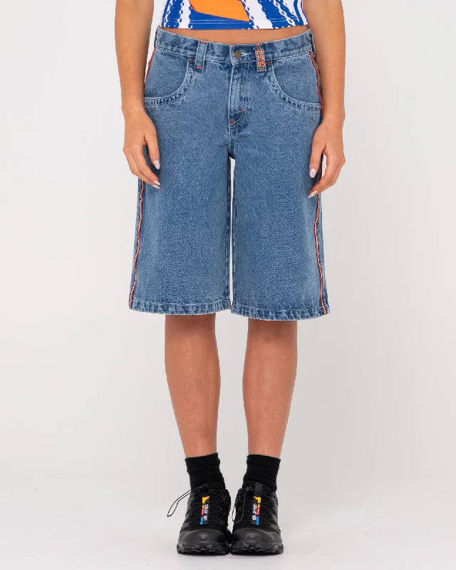 Long Mommy Low Rise Wide Leg Denim Short