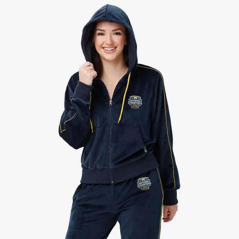 Michigan Wolverines 2023 Football National Champions Womens Velour Zip Up Top