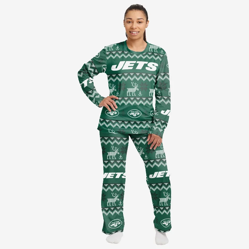 New York Jets Womens Ugly Pattern Family Holiday Pajamas