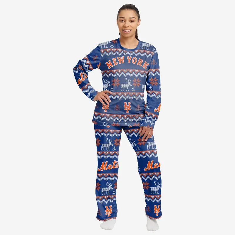 New York Mets Womens Ugly Pattern Family Holiday Pajamas