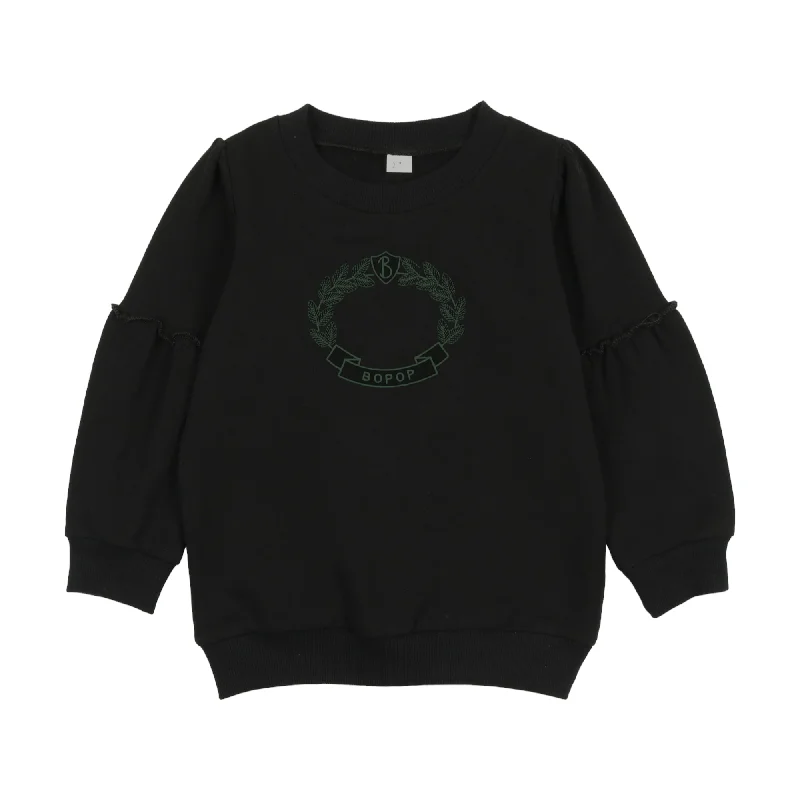 Bopop Embroidered Girl Black Sweatshirt