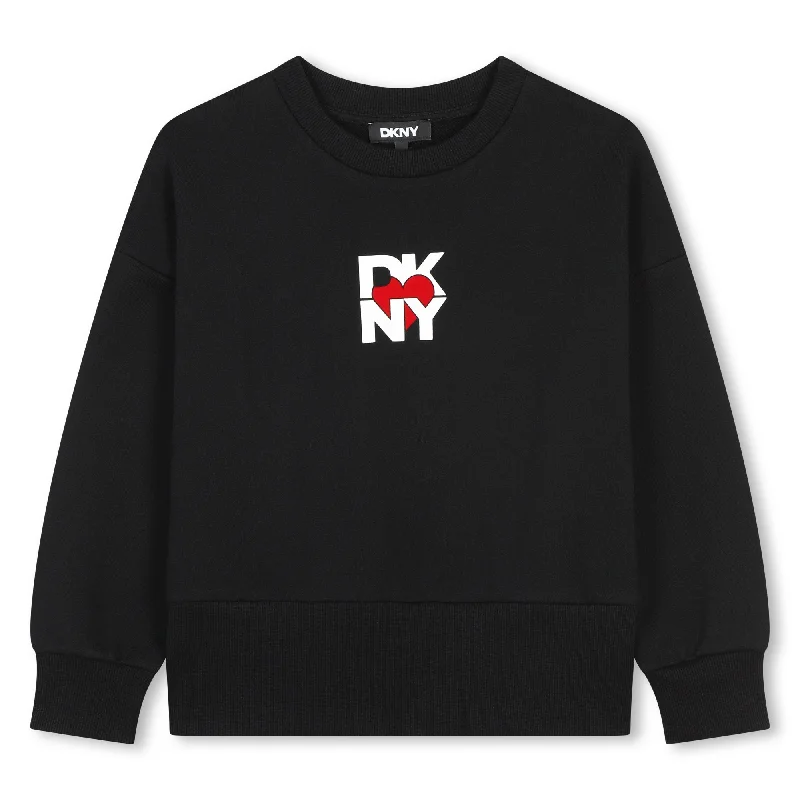 Dkny Kid Girl Ls With Front Illustration Black Sweatshirt