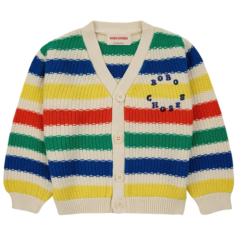 Bobo Choses Multicolor Stripes Cardigan Round Neck Green