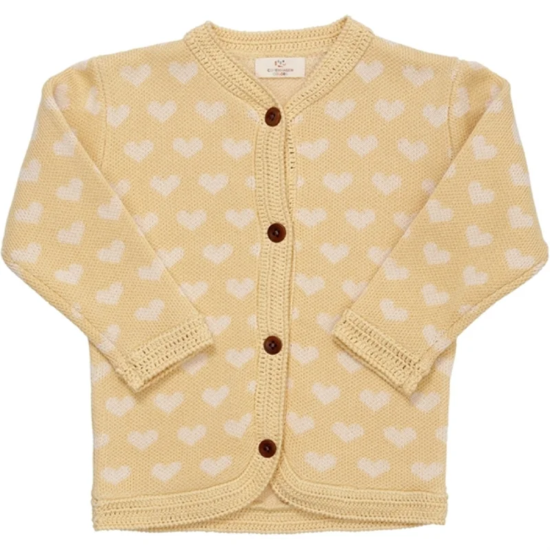 Copenhagen Colors Pale Yellow/Cream Comb. Knit Cardigan w. Hearts