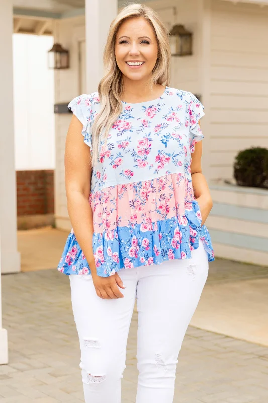 Floral Girl Top, Blue