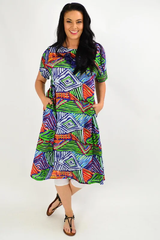 Navy Multicolour Shift Tunic Dress