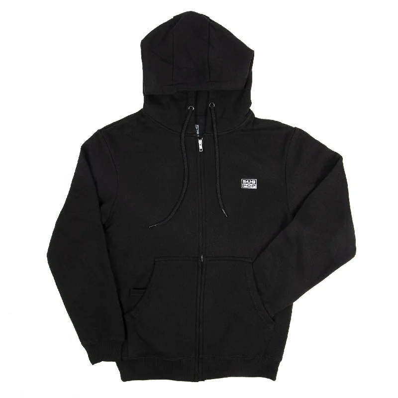 Embroidered Left Logo Black w/White Zip Hoodie