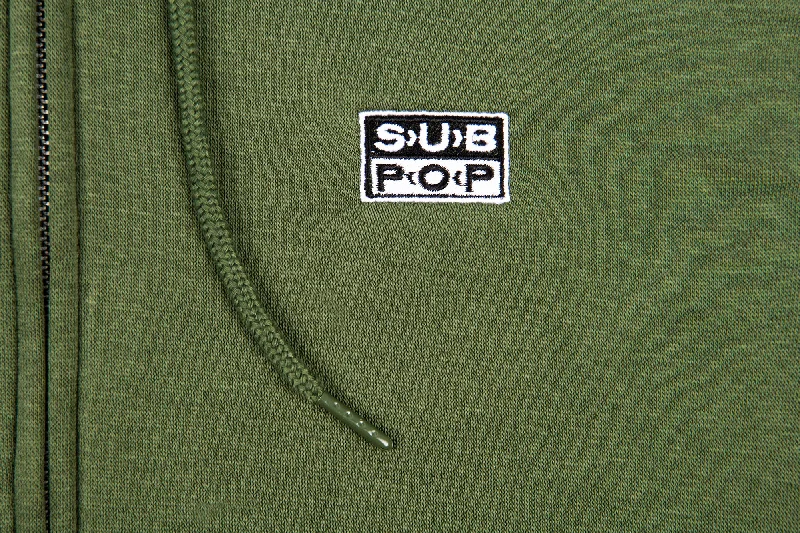 Embroidered Left Logo Olive w/White Zip Hoodie