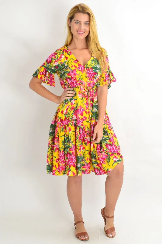 Yellow Frilly Orchid Tunic Dress