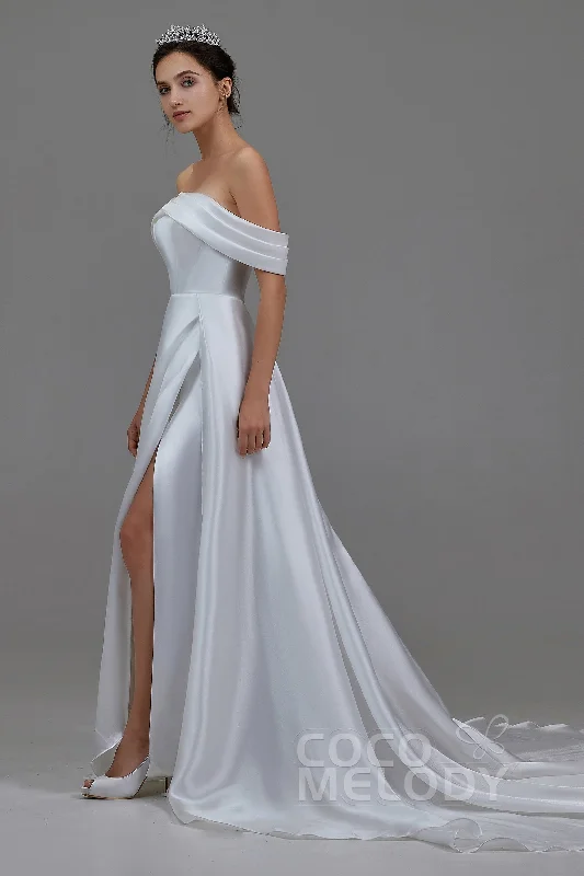 A-Line Pearl yarn and Acetate satin Wedding Dress LD5800