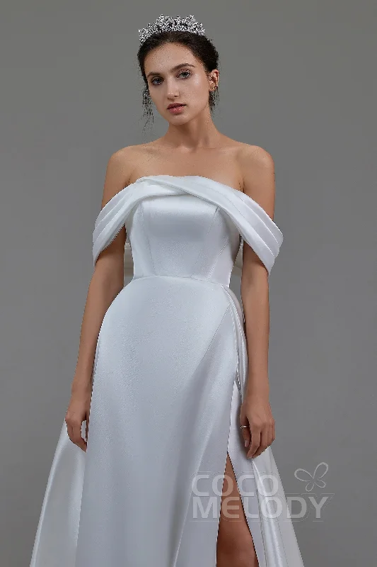 A-Line Pearl yarn and Acetate satin Wedding Dress LD5800