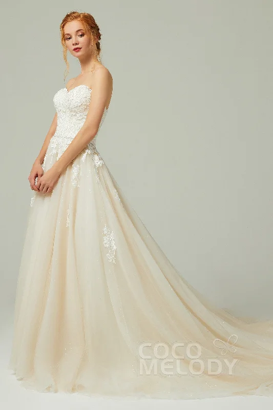 A-Line Chapel Train Tulle Wedding Dress CW2190