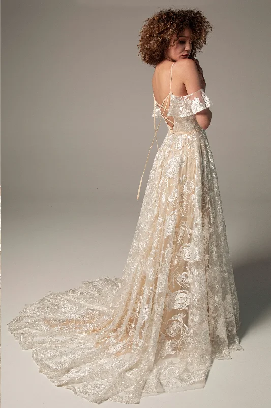 A-Line Court Train Lace Wedding Dress CW2224