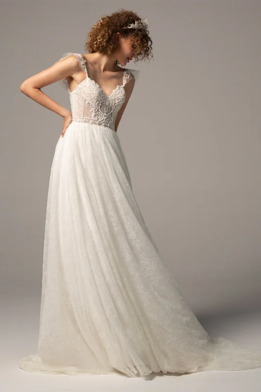 A-Line Court Train Lace Wedding Dress CW2378