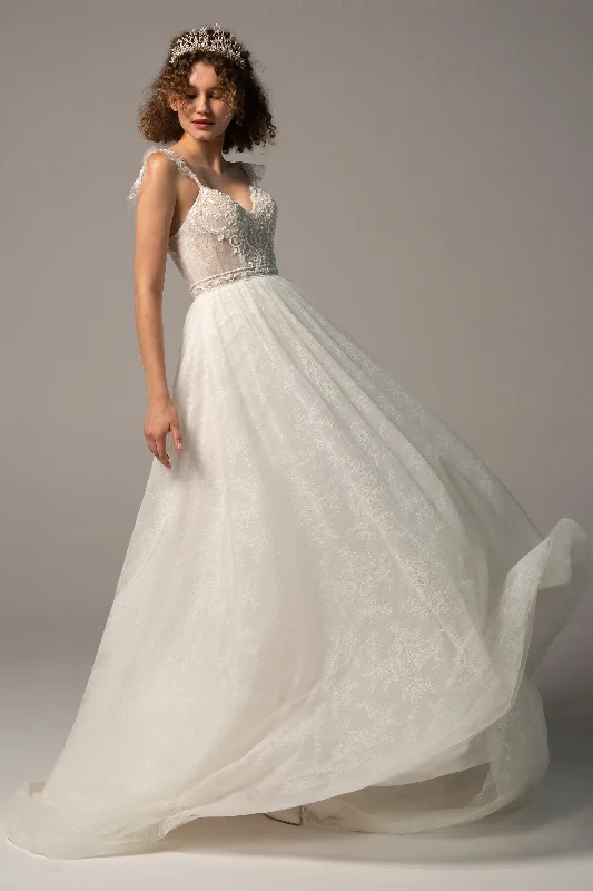 A-Line Court Train Lace Wedding Dress CW2378