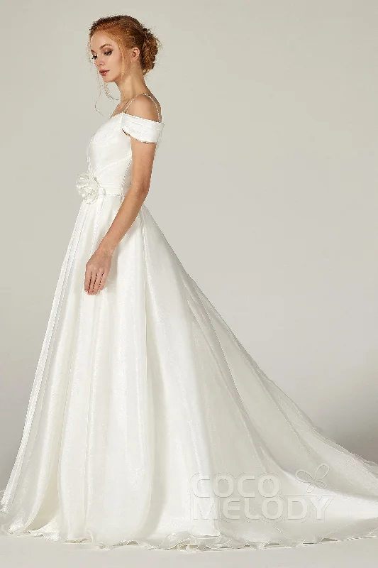 A-Line Court Train Organza and Satin Wedding Dress CW2291