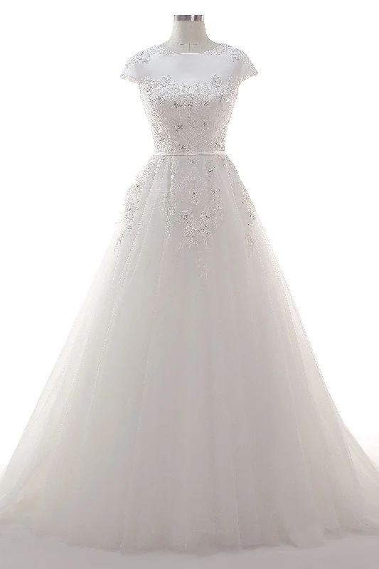 A-Line Court Train Tulle Lace Wedding Dress CW2458