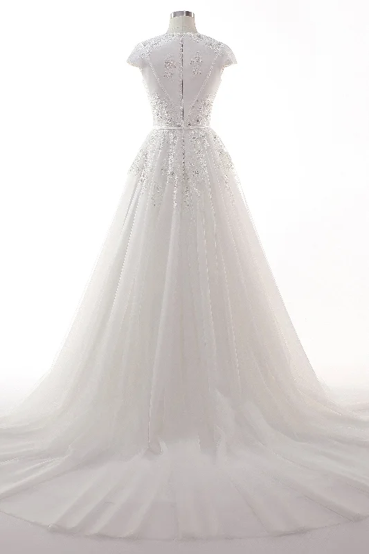 A-Line Court Train Tulle Lace Wedding Dress CW2458