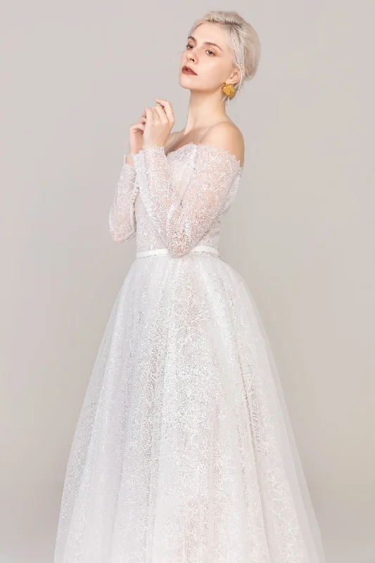 A-Line Court Train Tulle Lace Wedding Dress CW2484