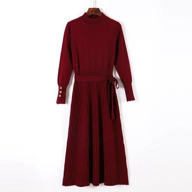 A Line Knitted Warm Sweater Dress