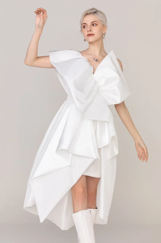 Asymmetrical High-Low Taffeta Wedding Dress CW2433