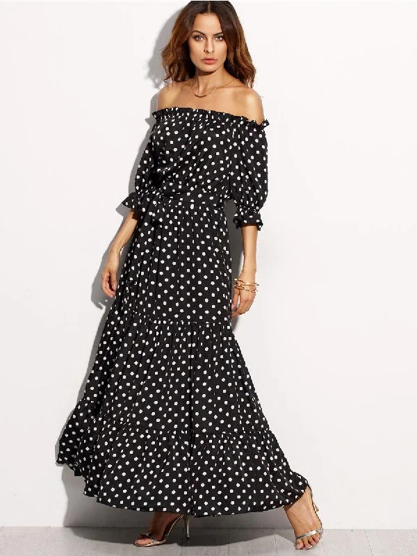 Backless Polka Dot  Sexy Bohemian Beach Summer Maxi Dress