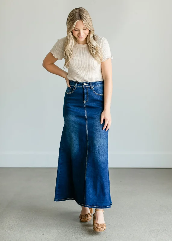 Bethany A-line Long Denim Skirt - FINAL SALE