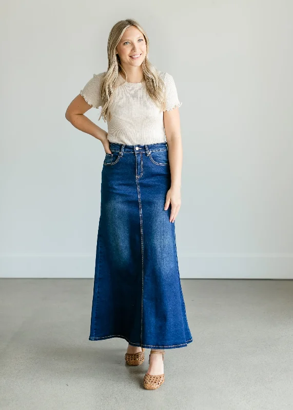 Bethany A-line Long Denim Skirt - FINAL SALE