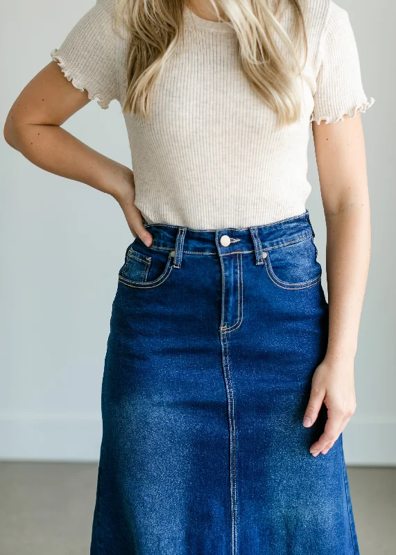 Bethany A-line Long Denim Skirt - FINAL SALE