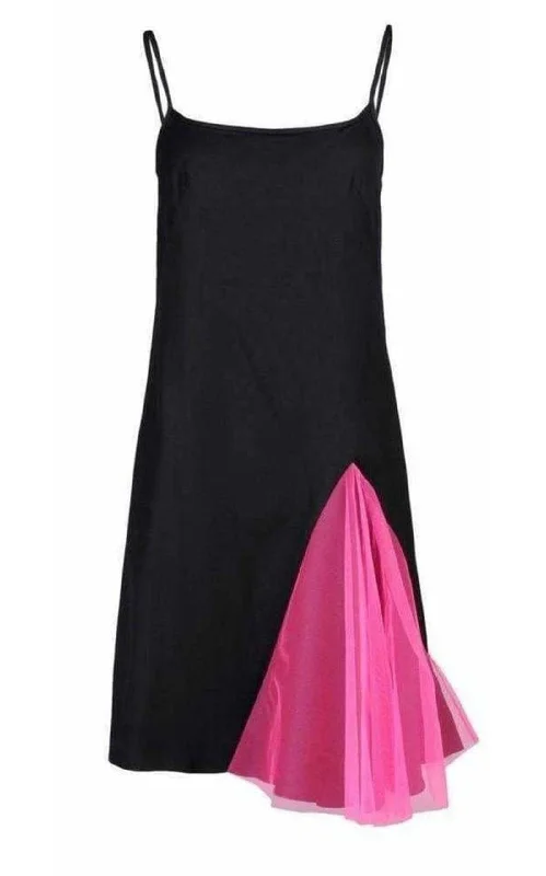 Black Strappy Dress With Neon Pink Godets