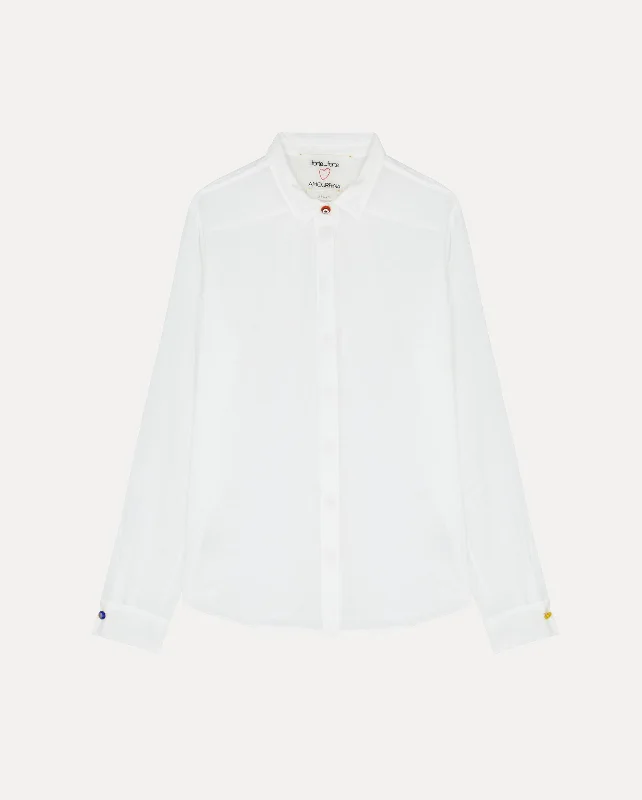 COTTON SILK VOILE REGULAR SHIRT AMOURRINA BUTTONS / WHITE