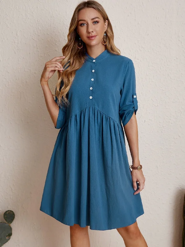 MegaBetty - Half Button Shirred Waist Dress