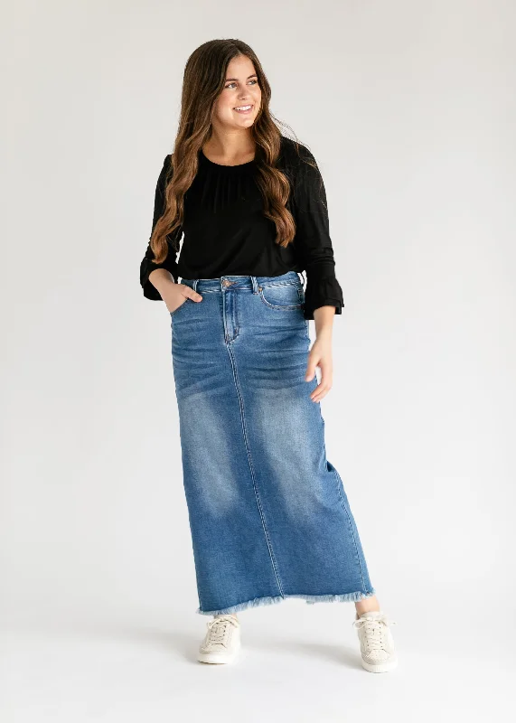 Dakotah Raw Hem Long Denim Skirt