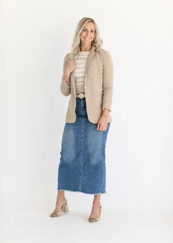 Dakotah Raw Hem Long Denim Skirt