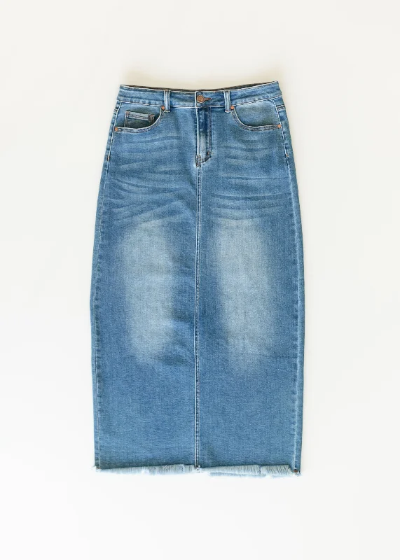 Dakotah Raw Hem Long Denim Skirt