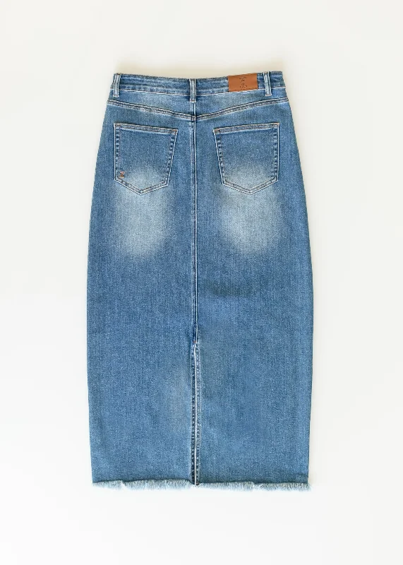 Dakotah Raw Hem Long Denim Skirt