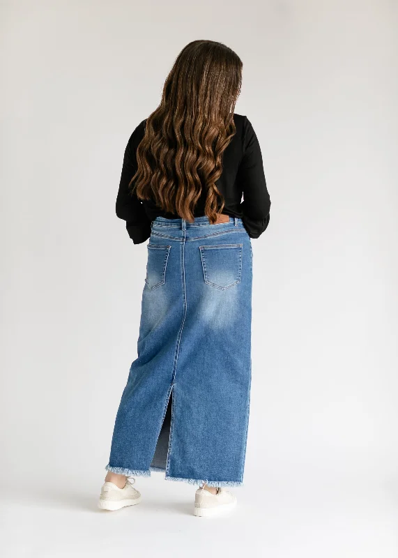 Dakotah Raw Hem Long Denim Skirt