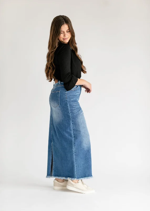 Dakotah Raw Hem Long Denim Skirt