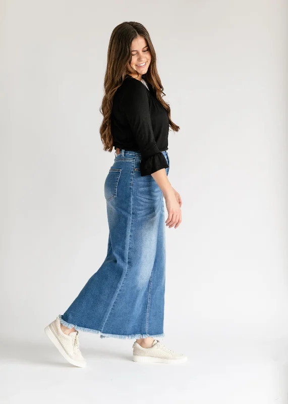 Dakotah Raw Hem Long Denim Skirt